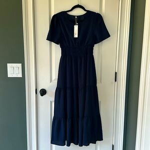 Navy blue short sleeve maxi dress